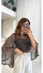 Pullu Pelerin Bluz - Acı Kahve - Kod: 1119