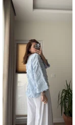 Püskül Detay Bağlamalı Gömlek Bebe Mavisi