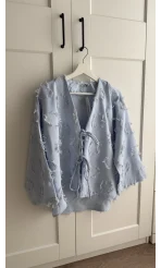 Püskül Detay Bağlamalı Gömlek Bebe Mavisi