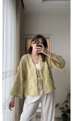 Püskül Detay Bağlamalı Gömlek Haki