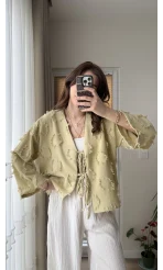 Püskül Detay Bağlamalı Gömlek Haki