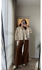 Püskül Detay Bağlamalı Gömlek Krem