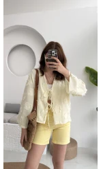 Püskül Detay Bağlamalı Gömlek Limon Sarısı