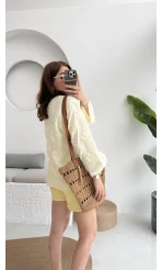 Püskül Detay Bağlamalı Gömlek Limon Sarısı