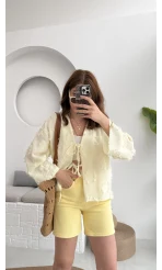 Püskül Detay Bağlamalı Gömlek Limon Sarısı