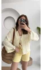 Püskül Detay Bağlamalı Gömlek Limon Sarısı