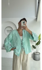 Püskül Detay Bağlamalı Gömlek - Mint