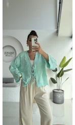 Püskül Detay Bağlamalı Gömlek - Mint