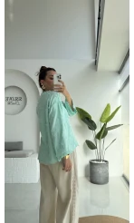 Püskül Detay Bağlamalı Gömlek - Mint