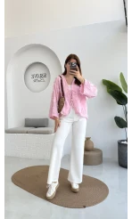 Püskül Detay Bağlamalı Gömlek - Toz Pembe