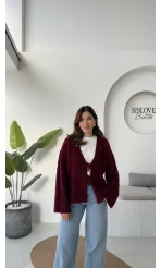 Püskül Yumoş Hırka - Bordo - Kod: 25030