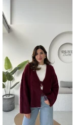 Püskül Yumoş Hırka - Bordo - Kod: 25030