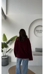 Püskül Yumoş Hırka - Bordo - Kod: 25030