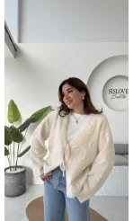 Püskül Yumoş Hırka - Ekru - Kod: 25030