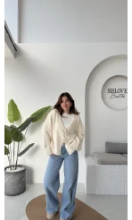 Püskül Yumoş Hırka - Ekru - Kod: 25030