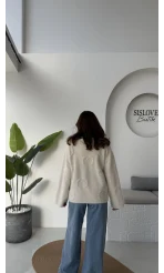 Püskül Yumoş Hırka - Ekru - Kod: 25030