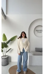 Püskül Yumoş Hırka - Ekru - Kod: 25030