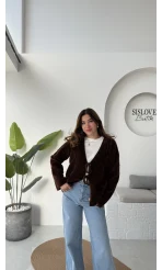 Püskül Yumoş Hırka - Kahve - Kod: 25030