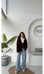 Püskül Yumoş Hırka - Kahve - Kod: 25030