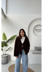 Püskül Yumoş Hırka - Kahve - Kod: 25030