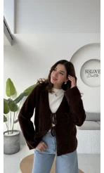 Püskül Yumoş Hırka - Kahve - Kod: 25030