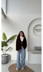 Püskül Yumoş Hırka - Kahve - Kod: 25030