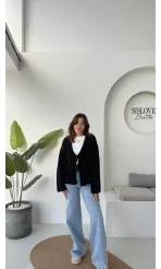 Püskül Yumoş Hırka - Siyah - Kod: 25030