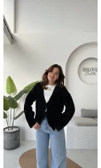 Püskül Yumoş Hırka - Siyah - Kod: 25030