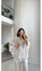 Püsküllü Kimono - Beyaz - Kod: 5101