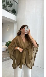 Püsküllü Kimono - Olive - Kod: 5101