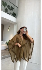 Püsküllü Kimono - Olive - Kod: 5101