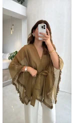 Püsküllü Kimono - Olive - Kod: 5101