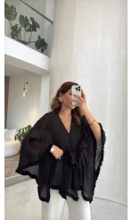 Püsküllü Kimono - Siyah - Kod: 5101