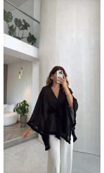 Püsküllü Kimono - Siyah - Kod: 5101