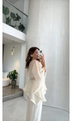 Püsküllü Kimono - Taş - Kod: 5101