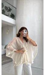 Püsküllü Kimono - Taş - Kod: 5101