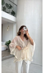 Püsküllü Kimono - Taş - Kod: 5101