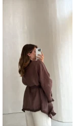 Püsküllü Kuşaklı Kimono - Kahverengi - Kod: 5101