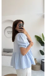 Rachel Bağlamalı Bluz Müslin Kumaş Bebe Mavisi - 1024