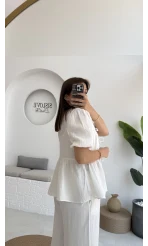 Rachel Bağlamalı Bluz Müslin Kumaş Beyaz - 1024