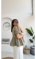 Rachel Bağlamalı Bluz Müslin Kumaş Haki - 1024