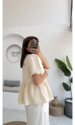 Rachel Bağlamalı Bluz Müslin Kumaş Krem - 1024