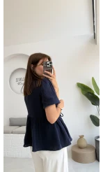 Rachel Bağlamalı Bluz Müslin Kumaş Lacivert - 1024