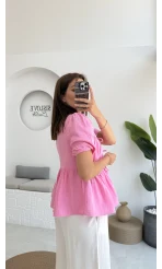 Rachel Bağlamalı Bluz Müslin Kumaş Pembe - 1024