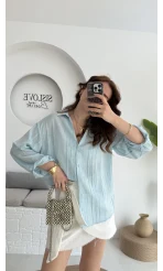 Raffaella Mavi Tül Gömlek