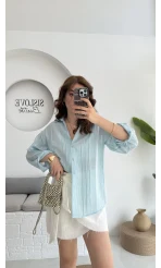 Raffaella Mavi Tül Gömlek
