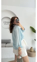 Raffaella Mavi Tül Gömlek