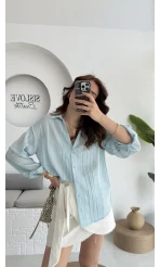 Raffaella Mavi Tül Gömlek