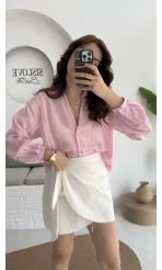 Raffaella Pembe Tül Gömlek