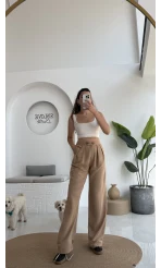 Rain Viskon Keten Pantolon - Camel - 50467